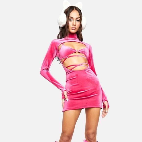 Magenta Rave Bunny Velvet Cut-Out Dress - Picture 8 of 9